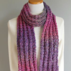 Ribbed Knit Multicolored Plum Purple Raspberry Gray Pink Long Scarf Hand Knit Warm Fashion Scarf