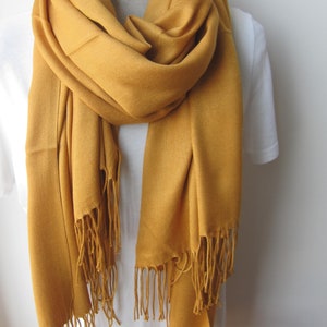 Mustard yellow scarf 2025 fall winter fashion color trends scarves solid Pashmina wraps shawls scarf -women's fashion scarf Selectscarf