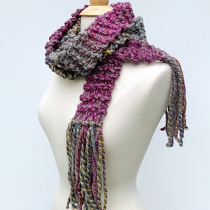Rose Pink Chunky Knit Scarf: Long Rainbow Fringe Scarf