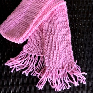Hand Knit Pink Kids Scarf With Fringe