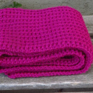 Pink Hand Knit Scarf, Dark Pink Womens Scarf, Rib Knit, Magenta Classic Acrylic Scarf
