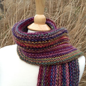 Esmeralda - Hand knit Scarf - Wool Blend - Red, Blue, Yellow, Green, Purple, Lavender, Pink - Fringed