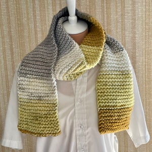 Knitted Scarf - Handmade - Unisex - Gifts for Her - Gifts for Him - Gray & Yellow - Ready to Ship