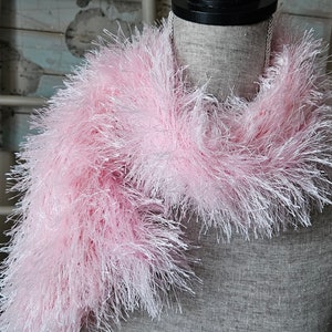 Hand Knit Eyelash Fur Scarf: Soft Baby Pink Winter Scarf