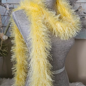 Hand Knit Eyelash Fur Scarf: Soft Yellow Winter Scarf