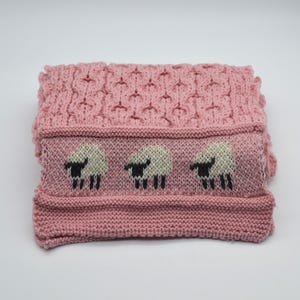 Pure British Wool Soft Pink Knitted Sheep Scarf/Made in England