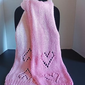 Heart Scarf, Handknit Heart Scarf, Light Pink Heart Scarf, Knit Heart Scarf, Light Pink Ombre Scarf