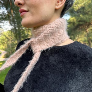 Blush Pink Vegan Knit Scarf: Fluffy Handmade Neck  Scarf