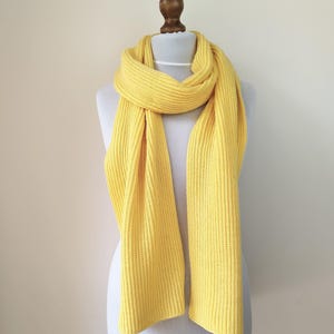 Pastel yellow wool scarf Yellow ribbed knitted long scarf
